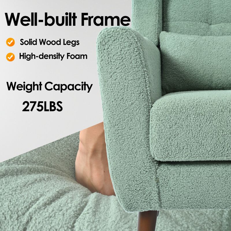 Mondawe Modern Accent Chair, Teddy Fabric Reading Armchair Comfy Padded Lounge with Pillow