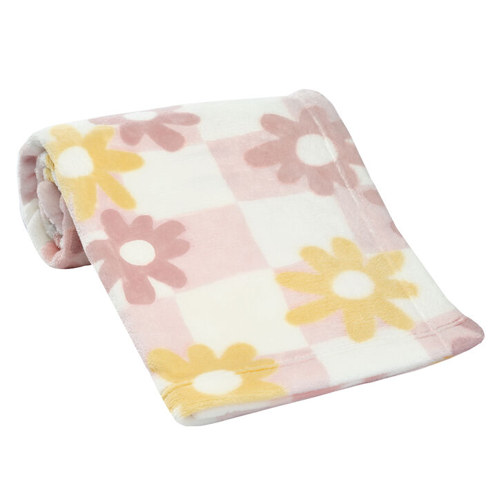 Lambs & Ivy Daisy Dreams Soft & Cozy Luxury Fleece Checkered Baby Blanket