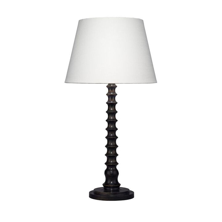 Dio 31 Inch Table Lamp, White Slub Drum Shade, Black Turned Wood Base - Benzara