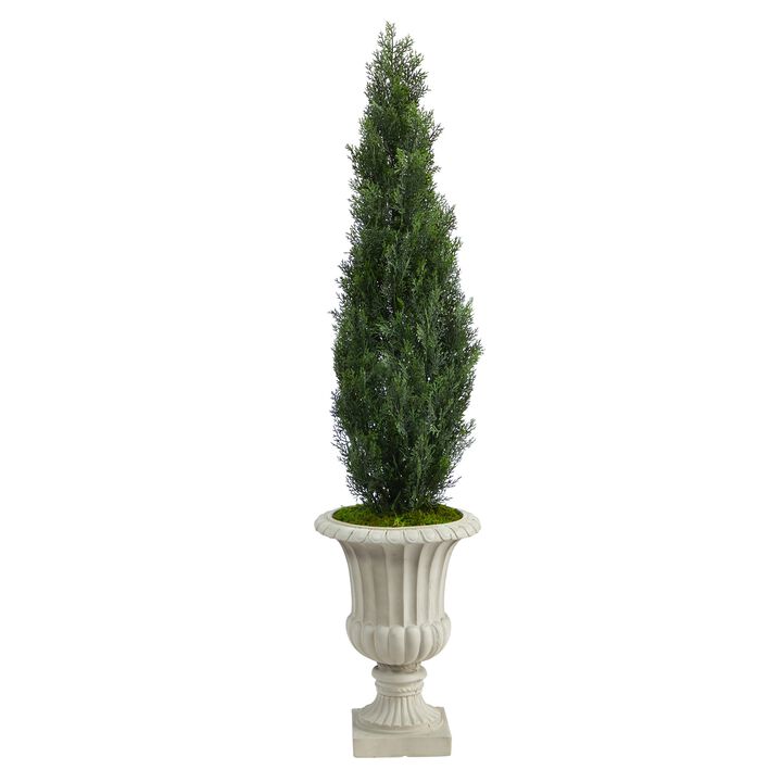 Hivvago 5 Feet Cedar Artificial Tree in Sand Finished Urn (Indoor/Outdoor)