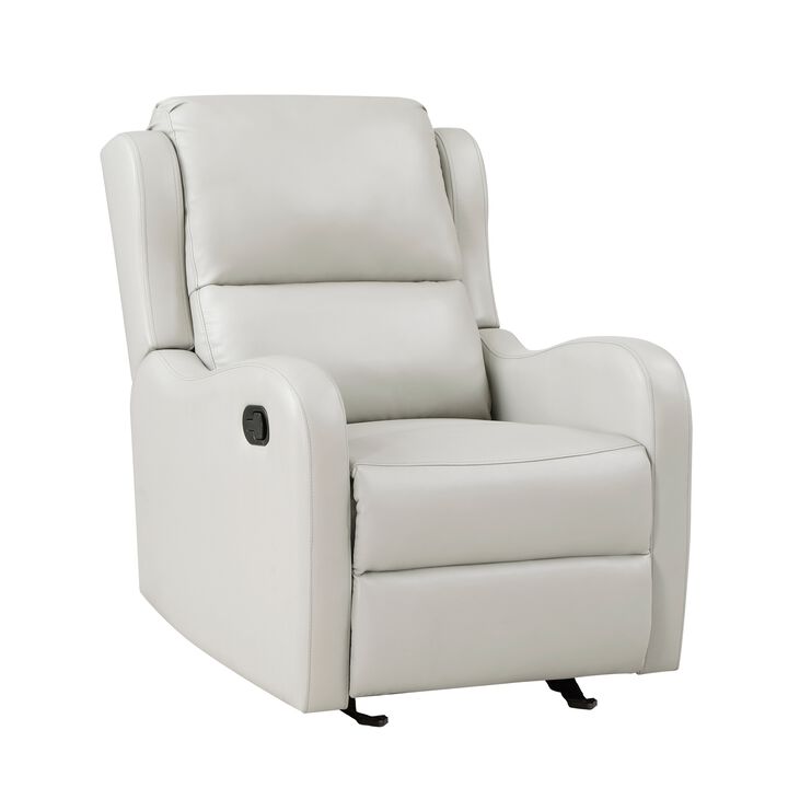 Kim 39 Inch Glider Manual Recliner Chair, Off White Faux Leather - Benzara