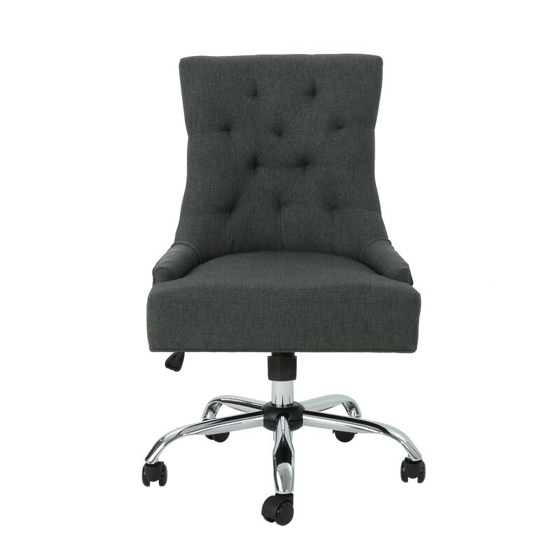 Ovi Swivel Office Chair, Dark Gray Fabric, Tufted Back, Rolling Wheels -Benzara