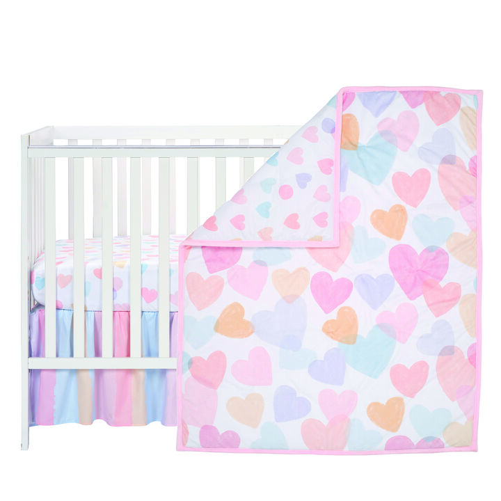Bedtime Originals Rainbow Hearts Pink/Purple 3-Piece Baby Crib Bedding Set
