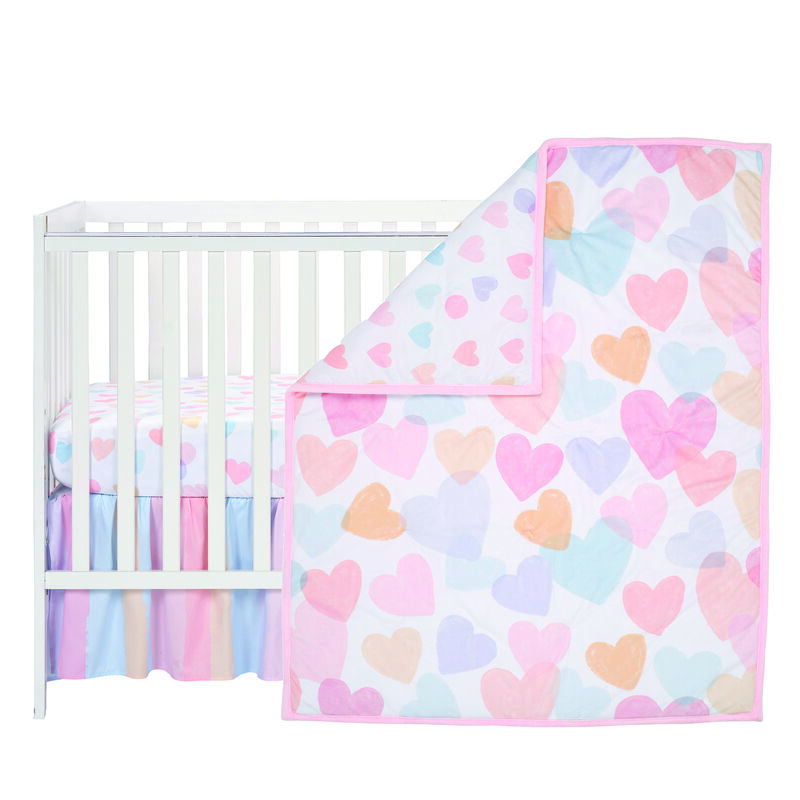 Bedtime Originals Rainbow Hearts Pink/Purple 3-Piece Baby Crib Bedding Set