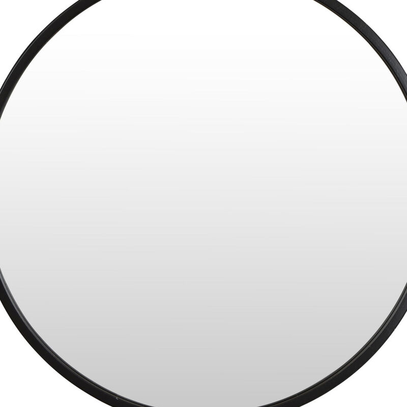 Zine Mirror Wall Decor, Round Glass, Woven Border, 19 x 27 Black Metal - Benzara