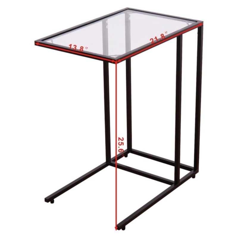 Hivvago Sofa End Table Coffee Side Table with Glass Top