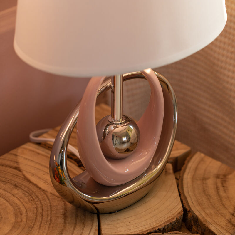 Table Lamps, Decorative Ceramic Table Lamp, with Beige, Brown, and White Stones and Beige Linen Lampshade, 14 inches tall, Unique Lamp for Living Room or Bedroom, Set of 2