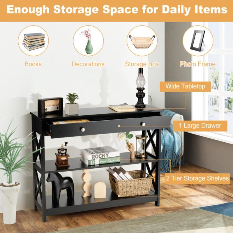 Hivvago Console Table 3-Tier with Drawer and Storage Shelves