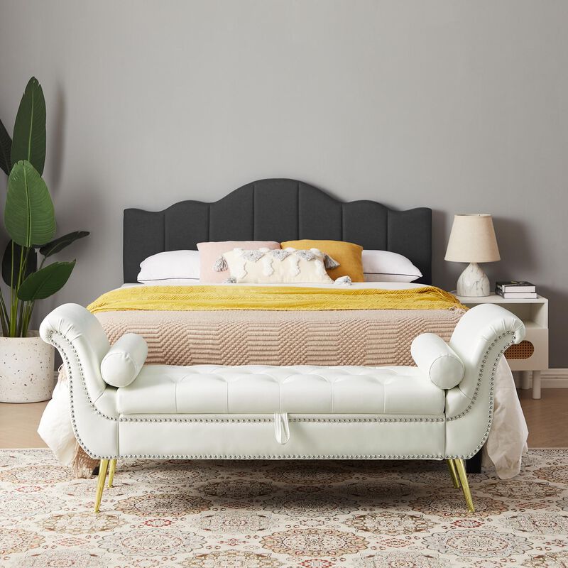 Upholstered Storage Ottoman Bench Flip-Top Bedroom Lounge Seating with Hidden Compartment