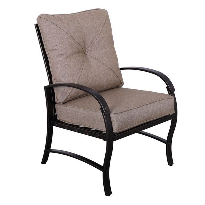 Vale Outdoor Dining Chair Set of 2, Dacron Wrap, Black Aluminum, Beige