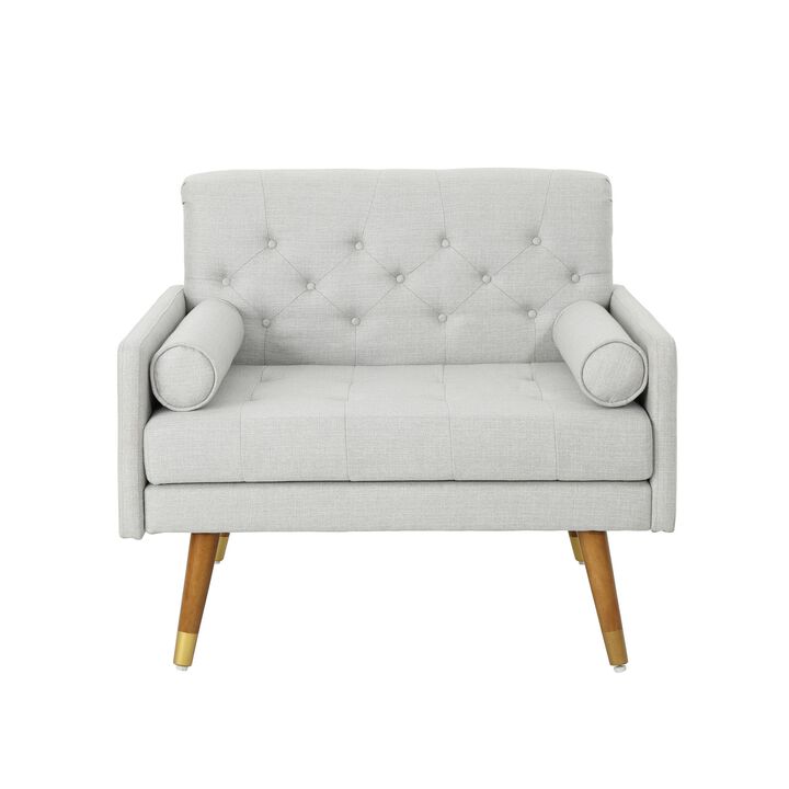 Lita Wide Accent Club Chair, Button Tufted, Gray Textured Fabric - Benzara
