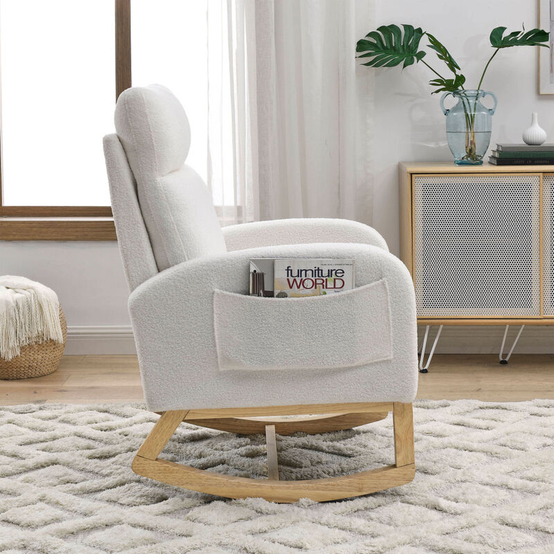 27.6" W Modern Accent High Backrest Living Room Lounge Arm Rocking Chair, Two Side Pocket