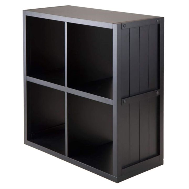 Timothy Collection 2x2 Wooden Shelving Unit - Black, 25.6"W x 11.8"D x 27"H, Storage for Pictures, Books, and More