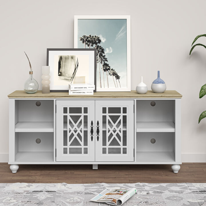 FESTIVO 60" Vintage Style TV Stand with Carved Doors for TVs Up to 70"