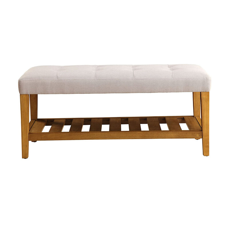 Fabric Bench in Light Gray and Oak Finish