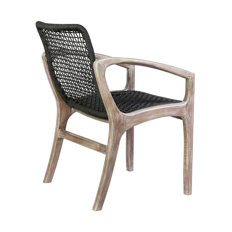 Tira 25 Inch Outdoor Patio Dining Chair, Brown Eucalyptus Frame, Woven Rope - Benzara