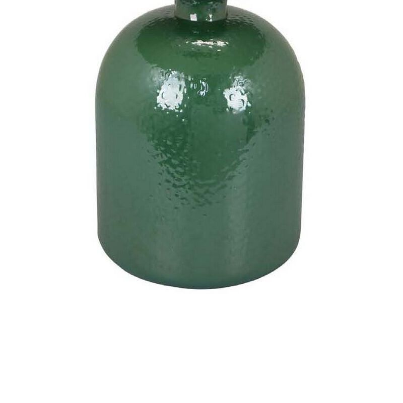27 Inch Table Lamp, Drum Shade, Round Drop Shaped Glass Body, Green Finish - Benzara