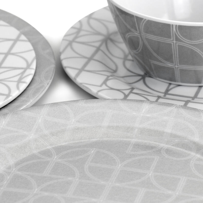 Laurie Gates California Designs Summer Bloom 12 Piece Melamine Dinnerware Set in Silver