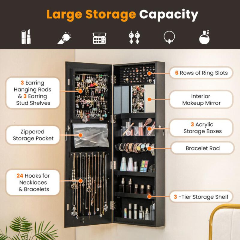 Hivvago Mirrored Jewelry Armoire with Full Length Mirror and 2 Internal LED Lights