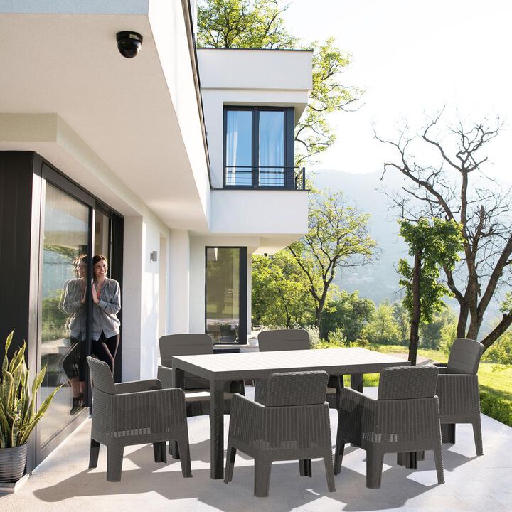 DUKAP LUCCA 7 Piece Dining Set, Grey with Beige Cushions