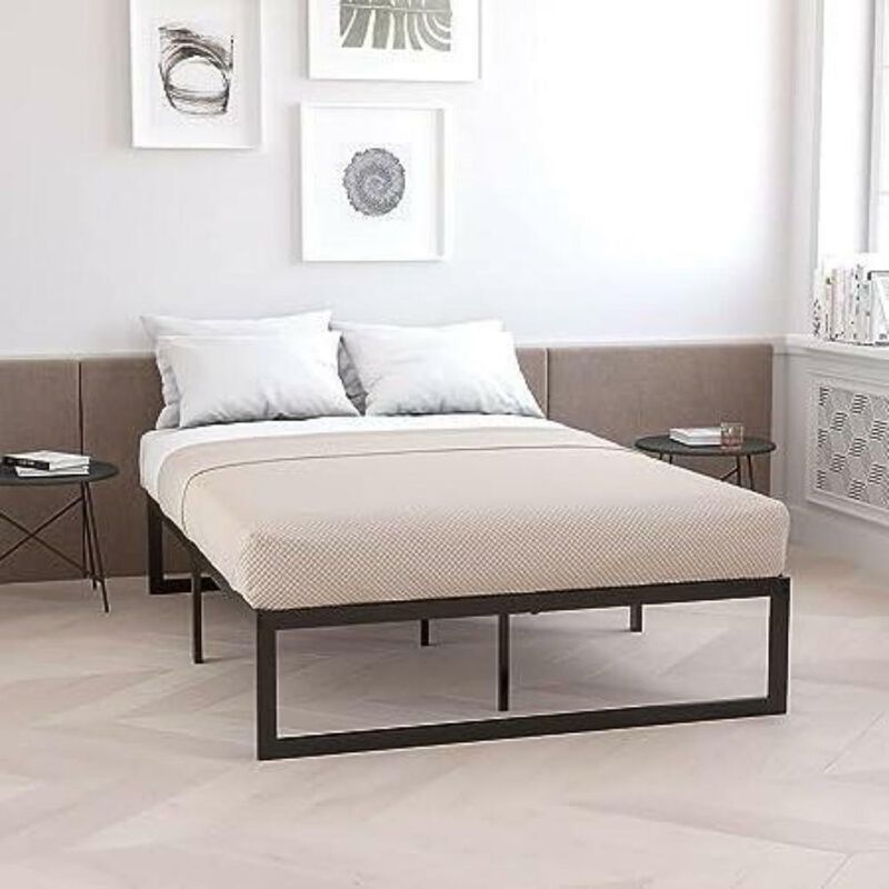 Hivvago Twin Size 14 Inch Black Metal Steel Slat Platform Bed