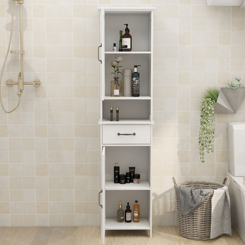 15.75 in. W. x 11.81 in. D x 64.96 in. H White Freestanding Linen Cabinet