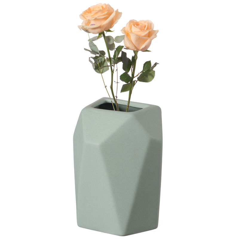 8" H Decorative Ceramic Multi Paned Vase, Modern Style Centerpiece Table Vase White, Medium