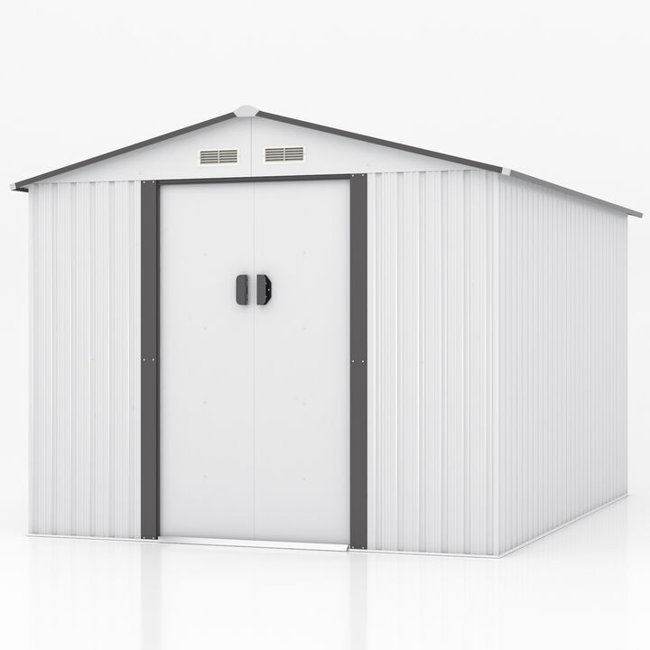 8’ x 8’ Outdoor Gable Steel Storage Shed Large Tool Organizer for Backyard Garden Furniture