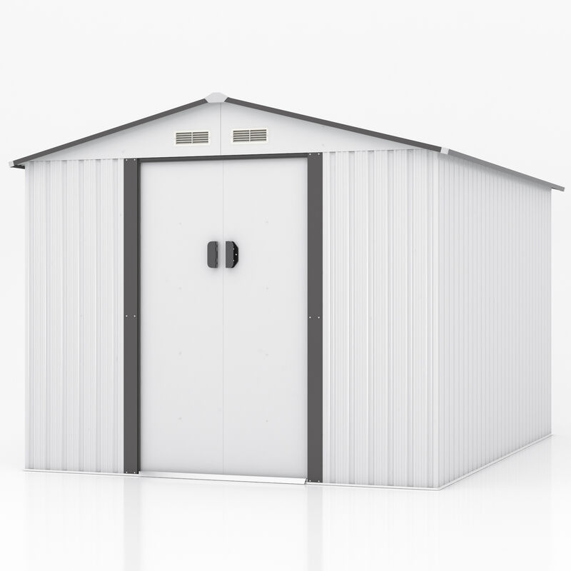 8’ x 8’ Outdoor Gable Steel Storage Shed Large Tool Organizer for Backyard Garden Furniture