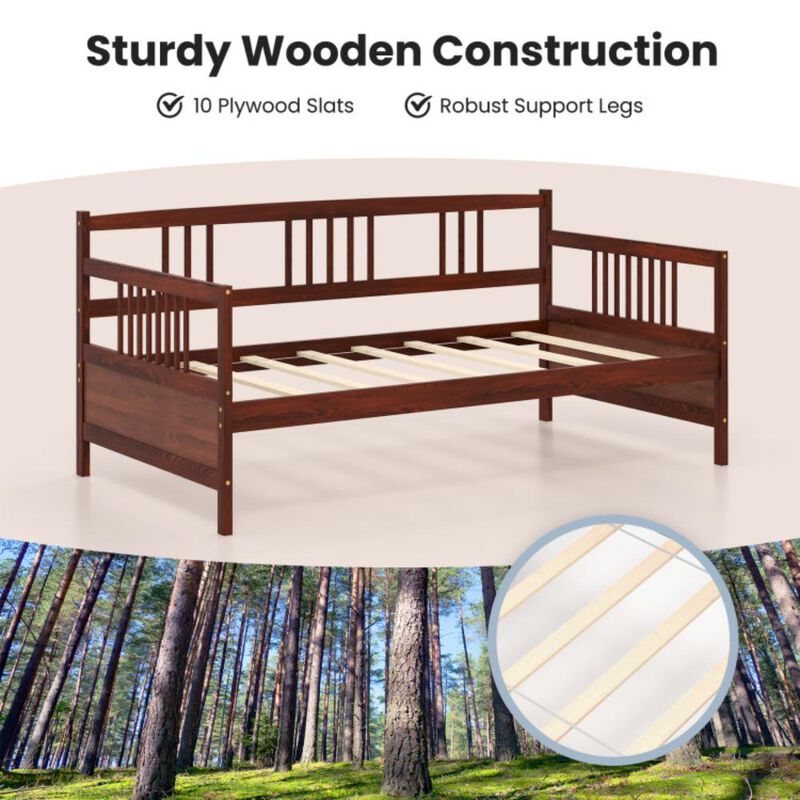 Hivvago Twin Size Wooden Slats Daybed Bed with Rails