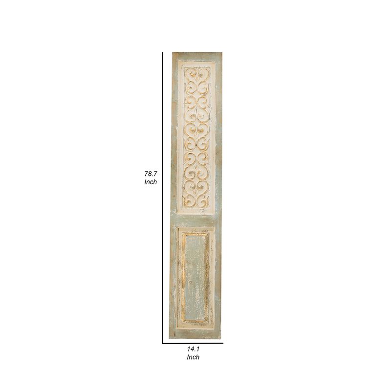 79 Inch Tall Decorative Carved Wood Panel Wall Art, Fir Wood, Beige, Gray - Benzara