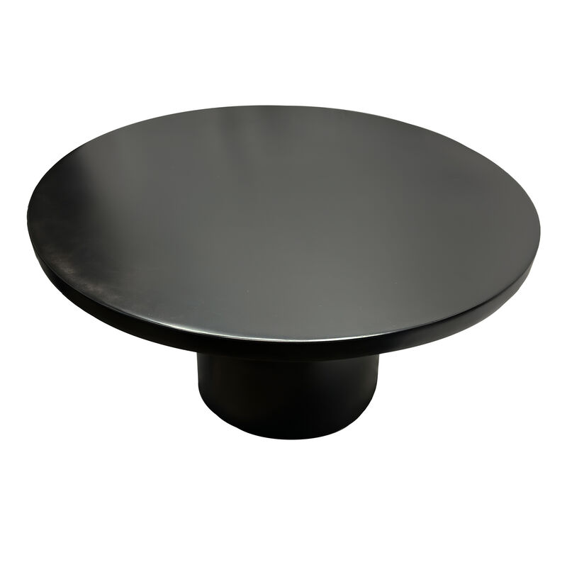 Zoe 30 Inch Round Coffee Table with Pedestal Base, Sleek Modern Silhouette, Matte Black Powder Coated Metal - Benzara