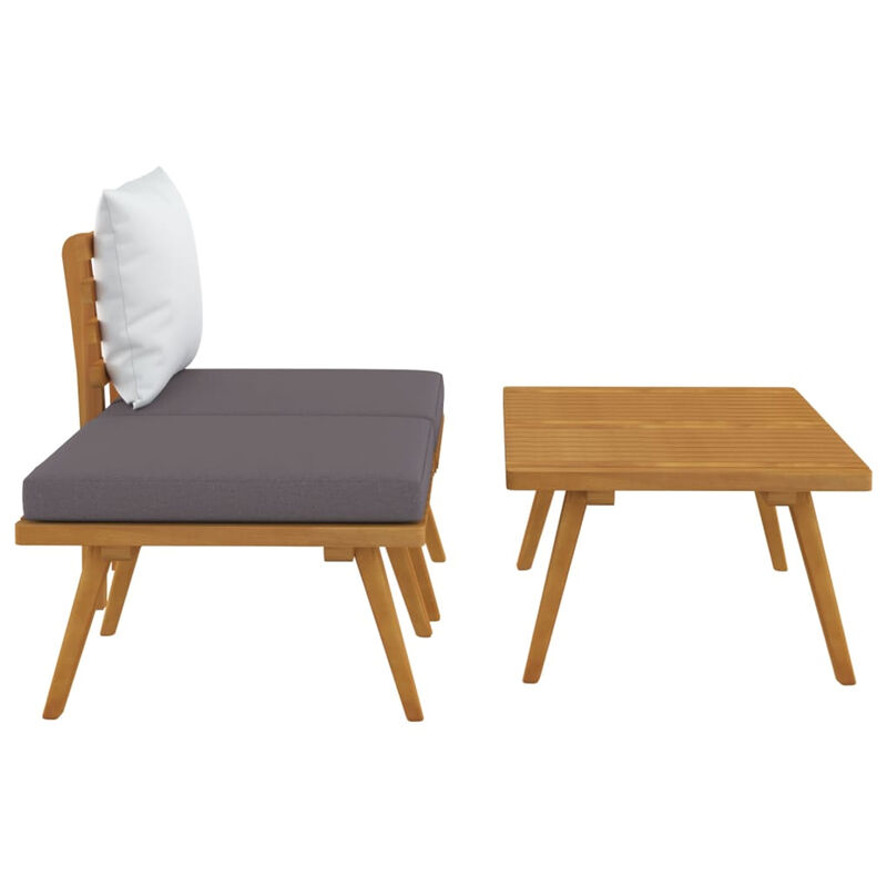 Roma 3pc Modular Outdoor Sofa and Coffee Table Set, Solid Wood, Gray - Benzara