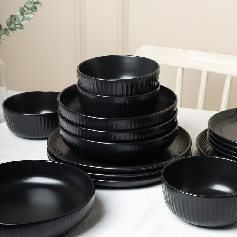 Stone Lain Logan Stoneware 16 Piece Dinnerware Set with Pasta Bowls