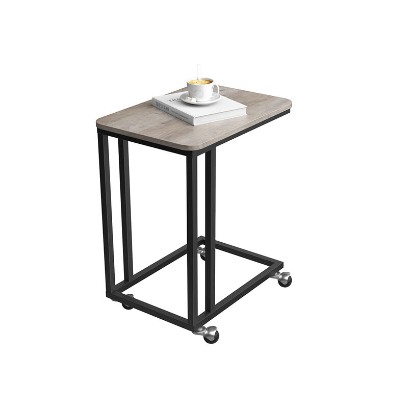 Rolling C-Shaped End Table with Metal Frame for Living Room or Bedroom