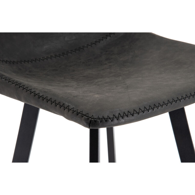 LeisureMod Elland Modern Upholstered Leather Bar Stool With Iron Legs & Footrest Set of 2