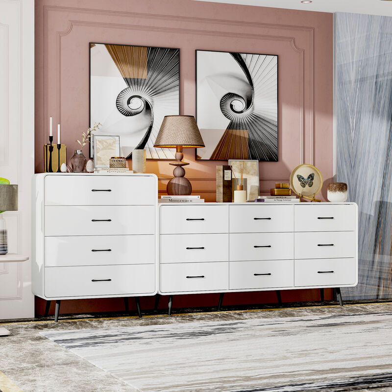 FUFU&GAGA Modern 3-Piece Dresser Set with 13 Drawers & Black Handles (94.5" W x 15.7" D x 38.6" H), White