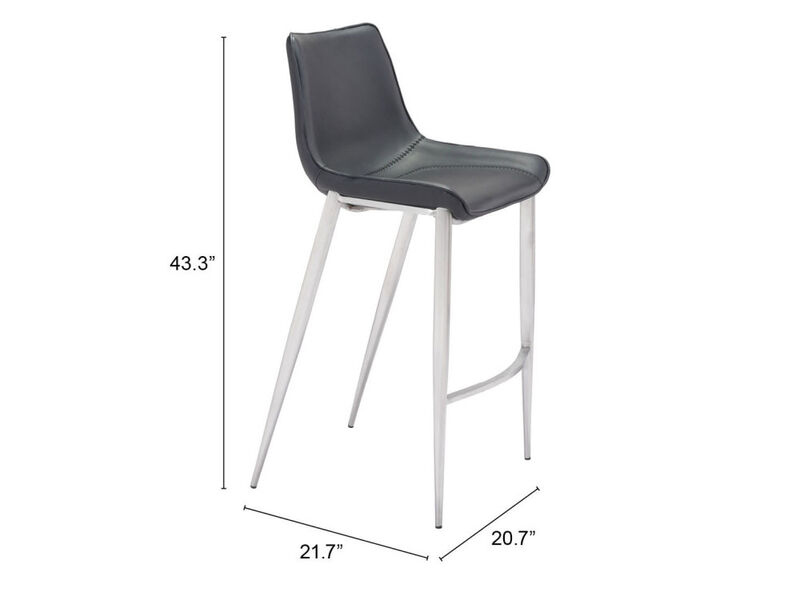 Magnus Barstool (Set of 2) Black & Silver