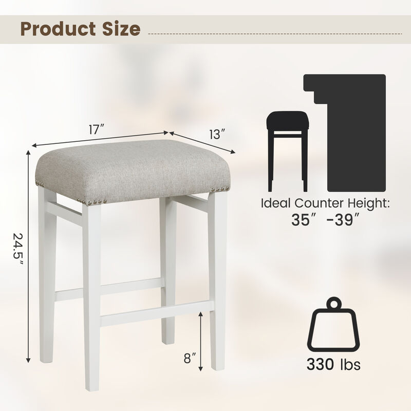 2 Pieces Backless Barstools with Padded Seat Cushions