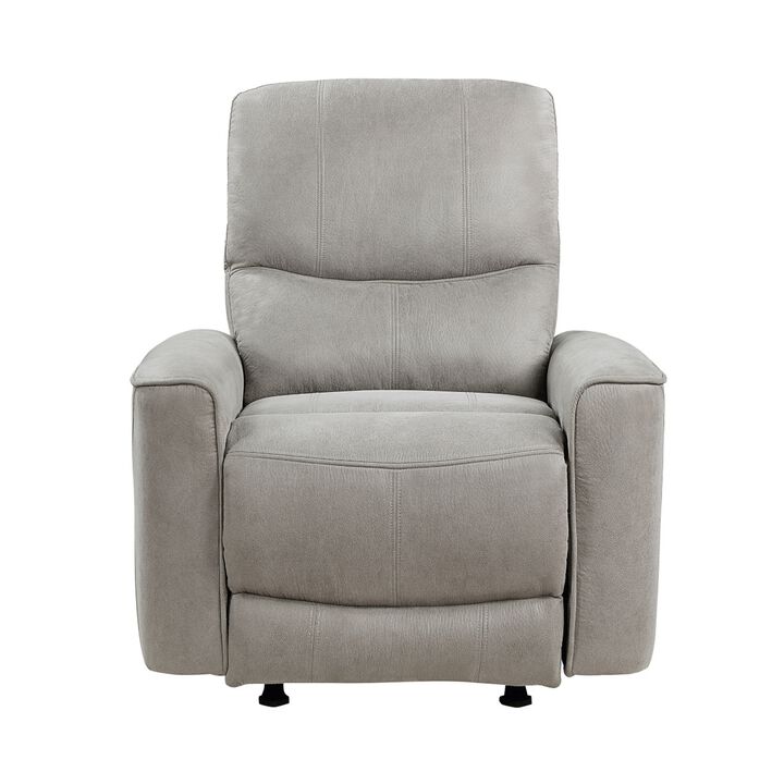 Ray 39 Inch Manual Rocker Recliner Chair, Gray Tufted Back Microfiber - Benzara