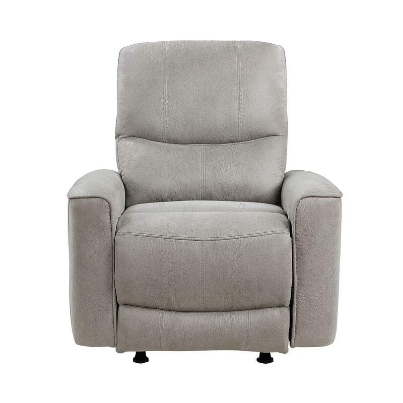 Ray 39 Inch Manual Rocker Recliner Chair, Gray Tufted Back Microfiber - Benzara