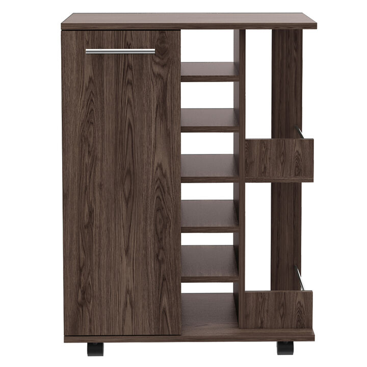 Bartlet 2-Shelf 6-Bottle Bar Cart With Division Dark Walnut