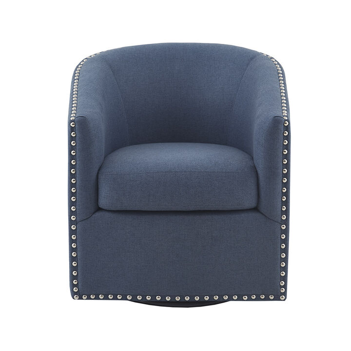 Gracie Mills Leyla Upholstered Barrel Swivel Chair with Black Metal Base