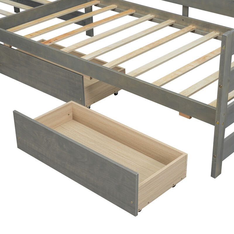 Merax L-shaped Platform Bed with 3 Storage Drawers