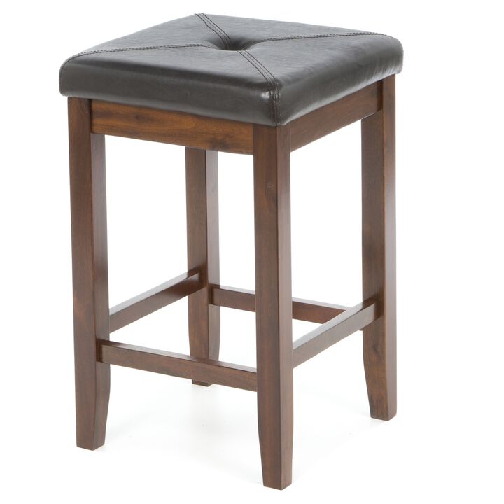 Hivvago Set of 2 - Vintage Mahogany Bar Stools with Faux Leather Cushion Seat