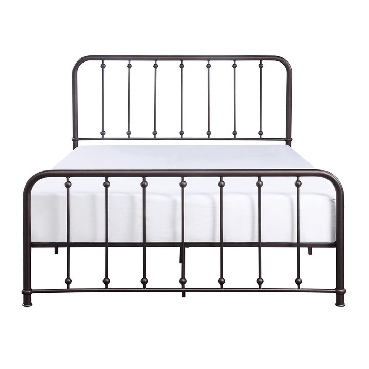 Ken Queen Bed, Vertical Slatted Headboard, Footboard, Dark Bronze Metal - Benzara
