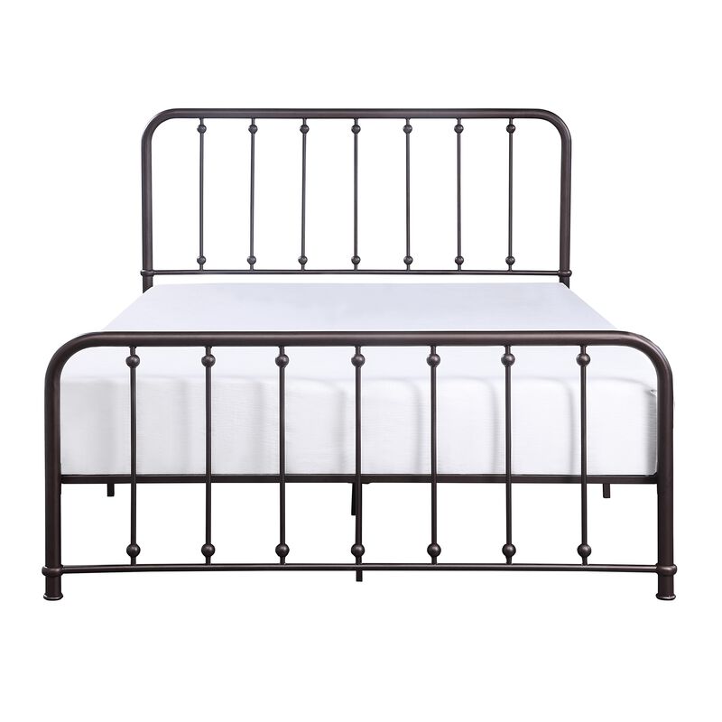 Ken Queen Bed, Vertical Slatted Headboard, Footboard, Dark Bronze Metal - Benzara