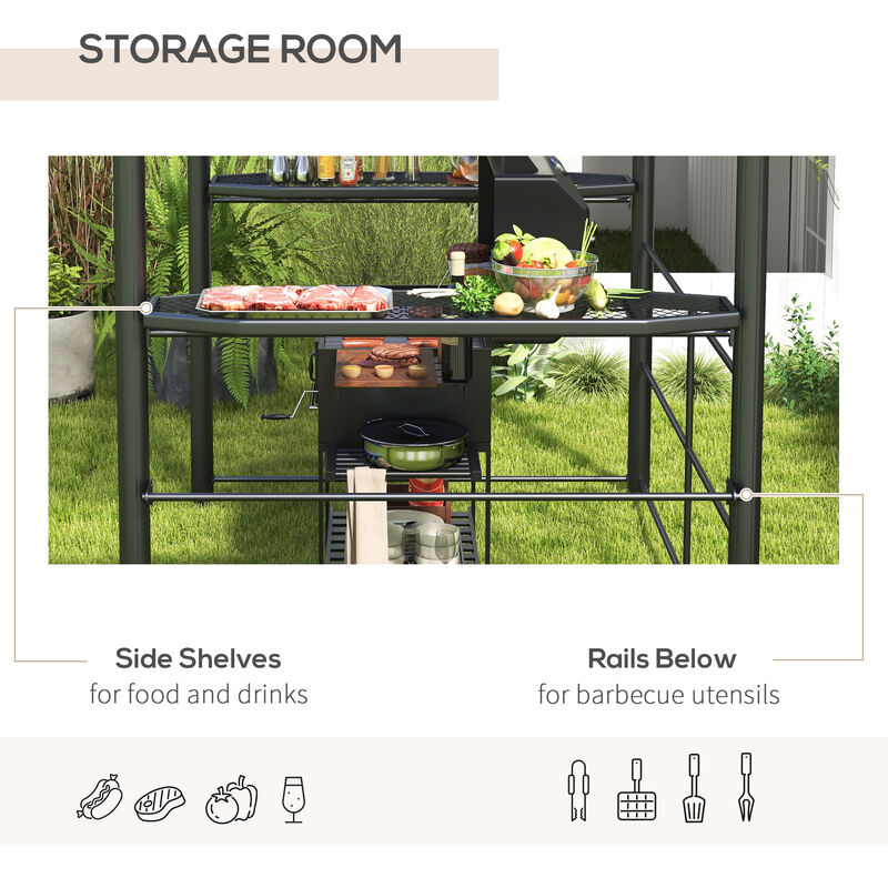 8' x 5' Outdoor Grill Gazebo BBQ Canopy with Vented PC Roof, Side Shleves