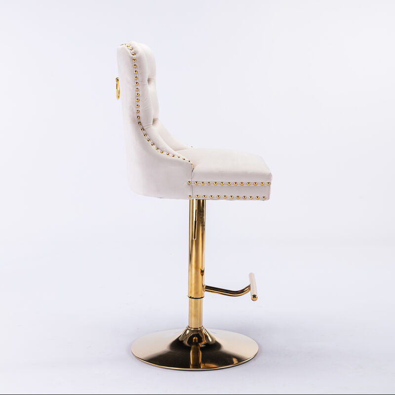 Thick Golden Swivel Velvet Barstools Adjusatble Seat Height From 27-35 Inch