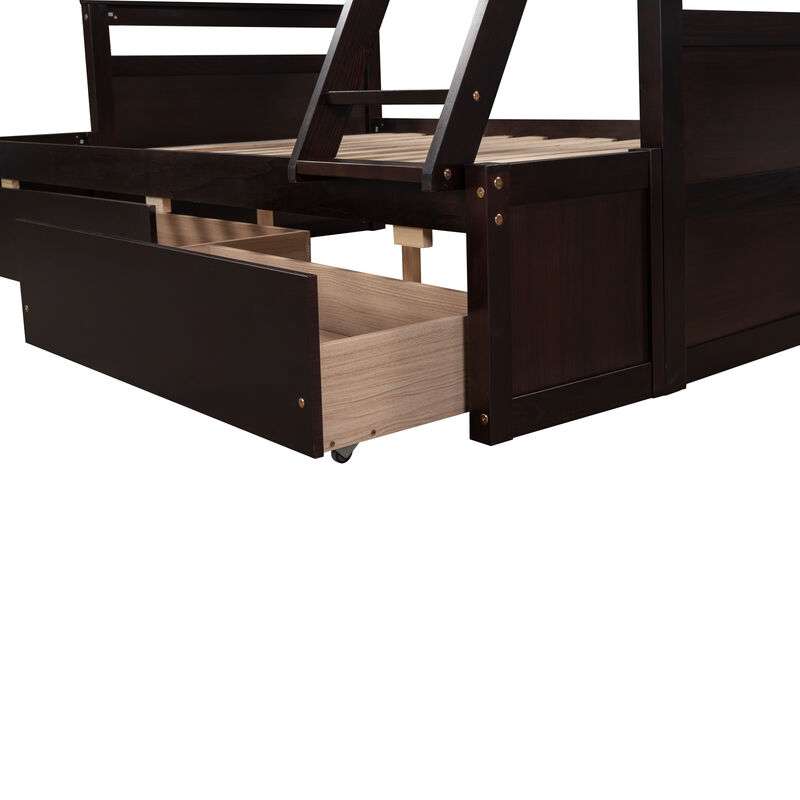 Stylish Wood Twin over Full Bunk Bed with Under-Bed Storage, Espresso